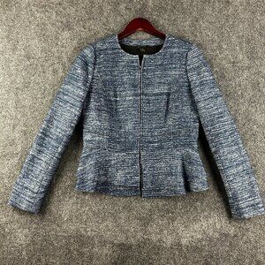 Banana Republic Sweater Women 2 Cardigan Blue Full Zip Lined Fluted Hem